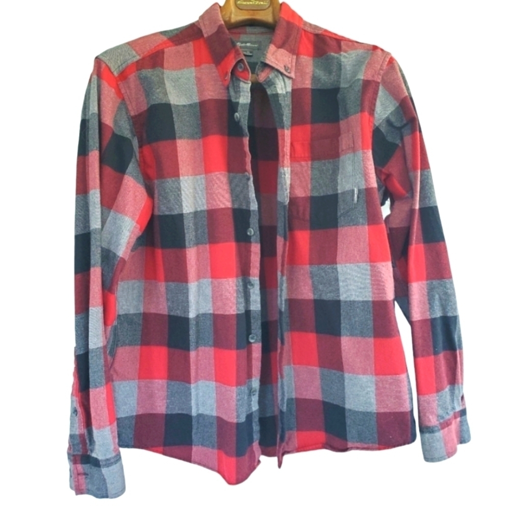 Eddie Bauer Men's shirt / shacket. Red, grey, black plaid. XL